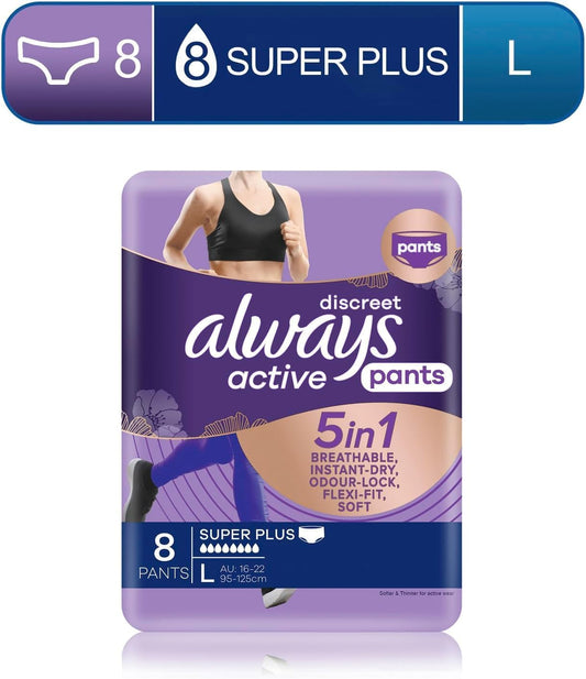 Always Discreet Active Wear Pants For Bladder Leaks and Adult Incontinence, Large 8 Pants image 2