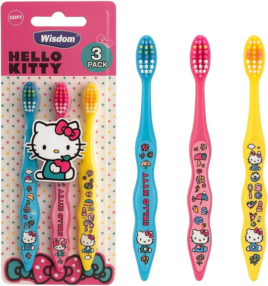 Wisdom Hello Kitty Kids Toothbrush – Soft Bristles, Official Licensed Design, 3 Pack
