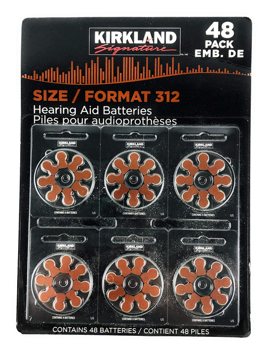 Kirkland Signature 1.45V Mercury-Free Hearing Aid Batteries, Size 312 (48-Pack)