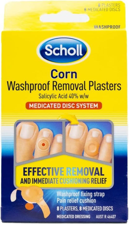 Scholl Waterproof Corn Removal Plasters with Medicated Discs for Fast Corn Treatment & Pain Relief