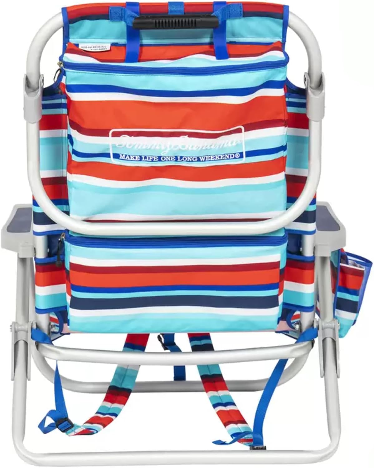Tommy Bahama Backpack Beach Chair, Aluminium Frame, 5 Positions, Red/Blue/White Strips image 8