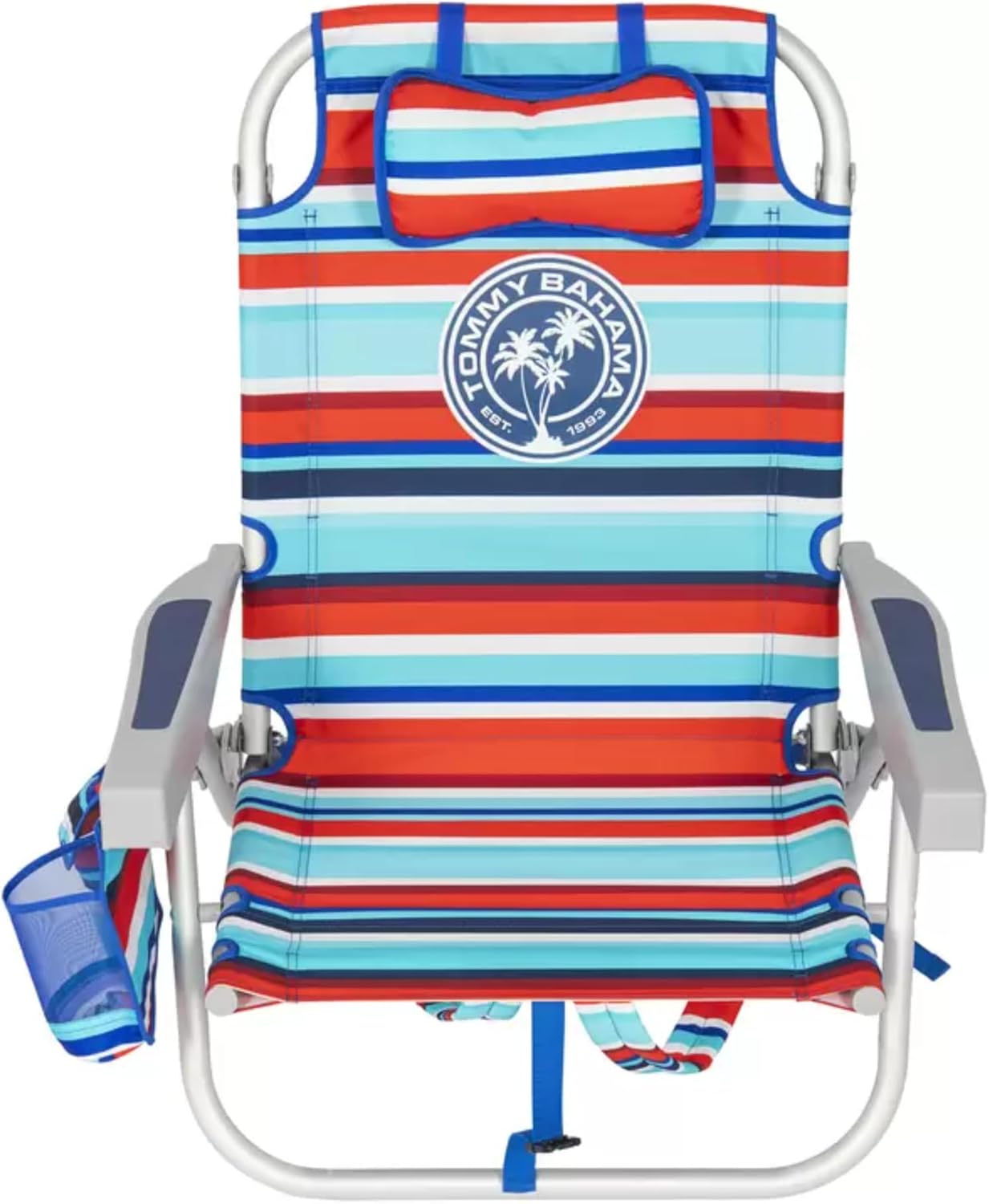 Tommy Bahama Backpack Beach Chair, Aluminium Frame, 5 Positions, Red/Blue/White Strips image 6