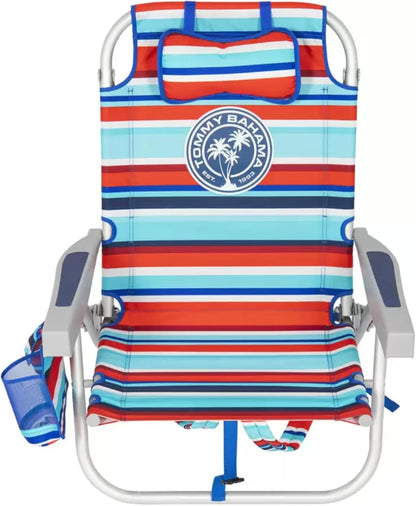 Tommy Bahama Backpack Beach Chair, Aluminium Frame, 5 Positions, Red/Blue/White Strips image 6