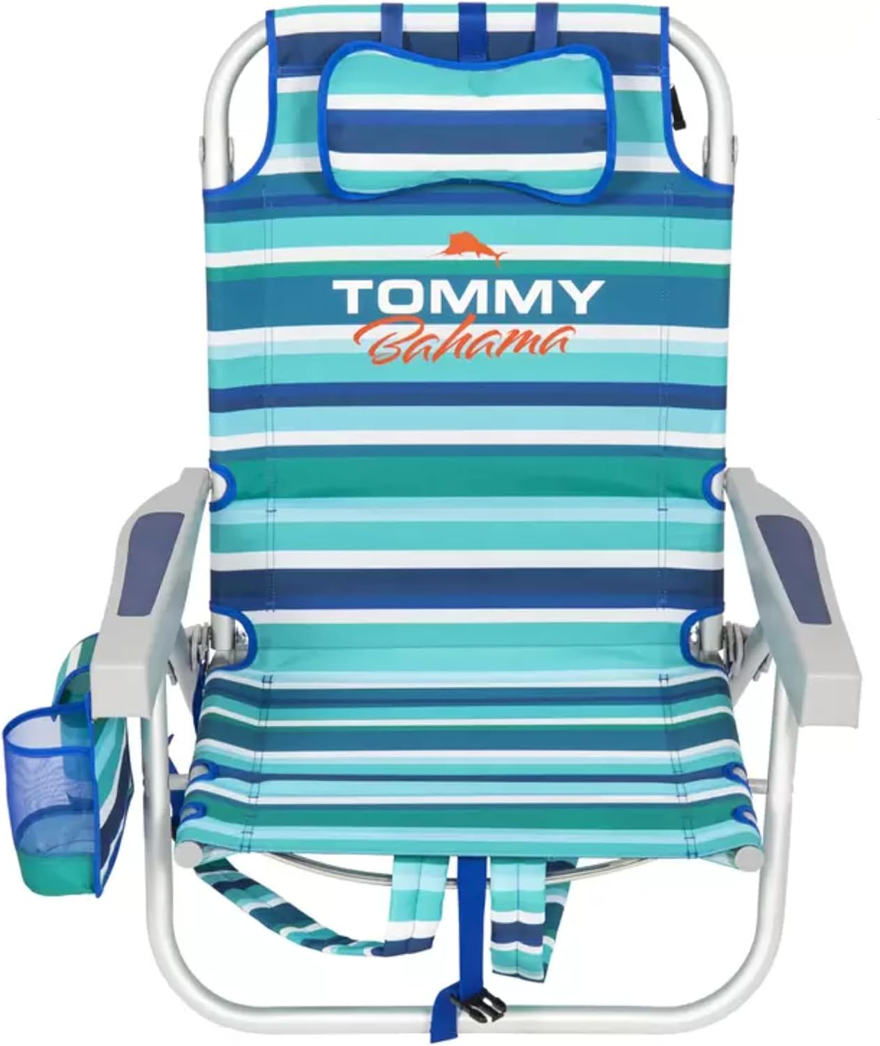 Tommy Bahama Backpack Beach Chair, 5 Positions, Aluminium Frame, Weight Capacity Upto 136kg - Green/Blue/White Strips image 4
