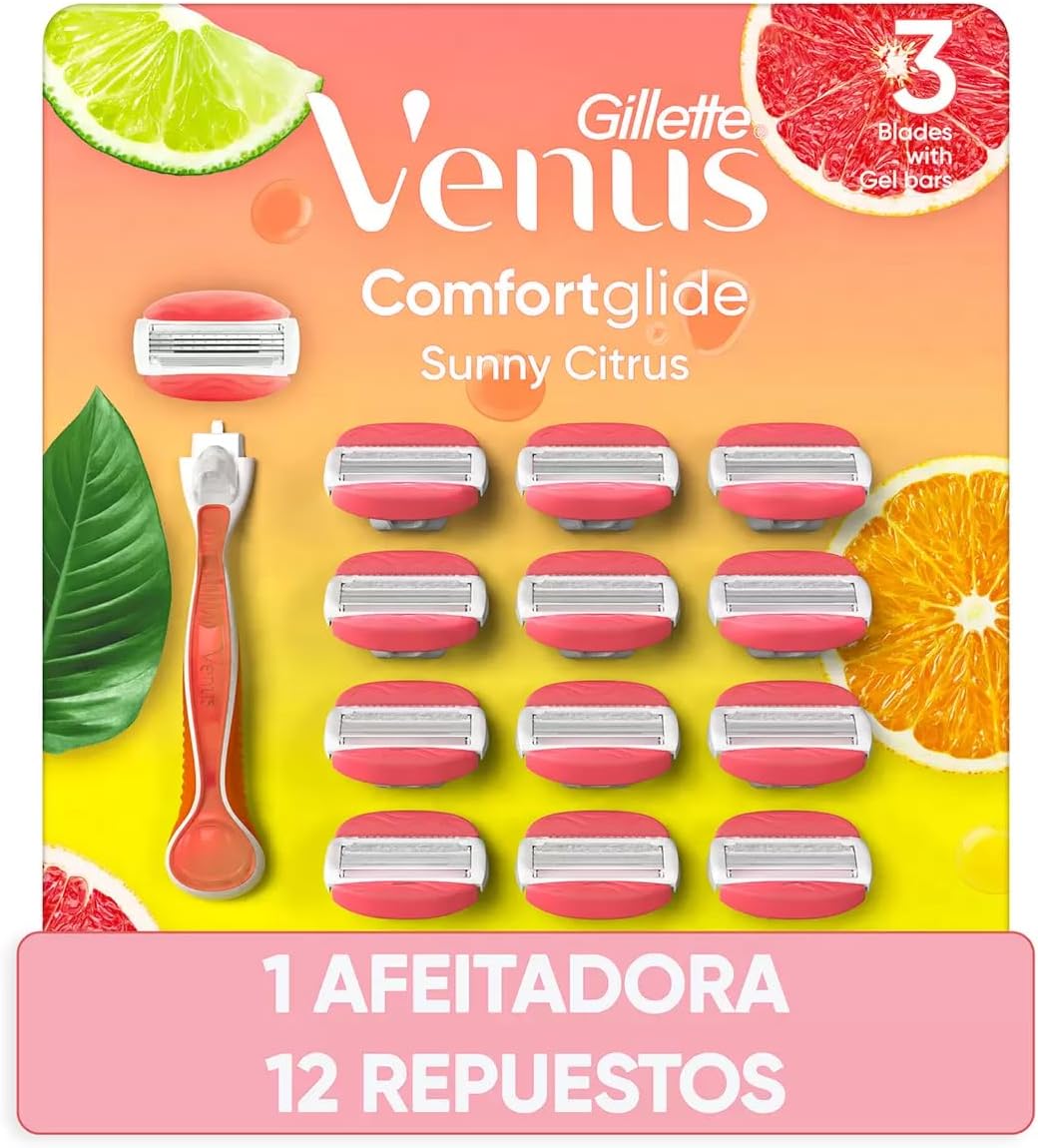 Gillette Venus Comfort Glide Sunny Citrus, 1 Razor + 12 Cartridges, White, Modern, Plastic, Women's Shaving Razor image 5