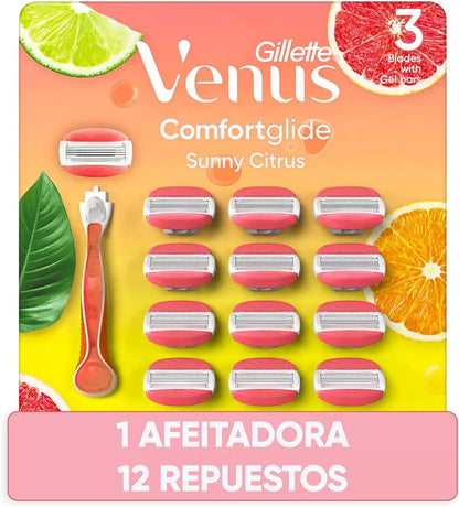 Gillette Venus Comfort Glide Sunny Citrus, 1 Razor + 12 Cartridges, White, Modern, Plastic, Women's Shaving Razor image 5