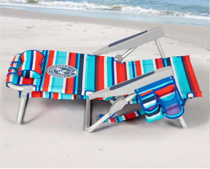 Tommy Bahama Backpack Beach Chair, Aluminium Frame, 5 Positions, Red/Blue/White Strips image 4
