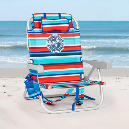 Tommy Bahama Backpack Beach Chair, Aluminium Frame, 5 Positions, Red/Blue/White Strips image 2