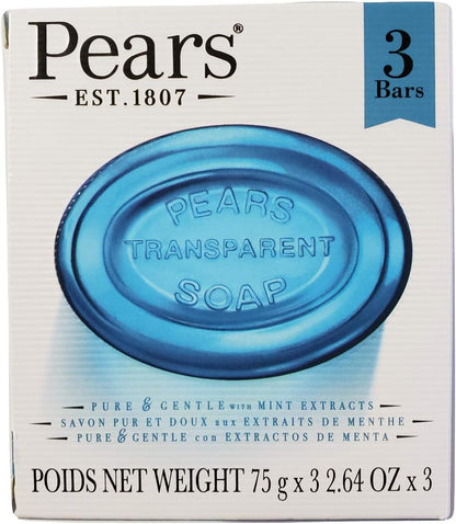 Pears Pure & Gentle Soap Bar with Mint Extracts 75g (Pack of 3)
