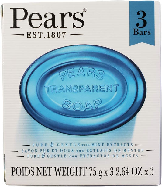 Pears Pure & Gentle Soap Bar with Mint Extracts 75g (Pack of 3)