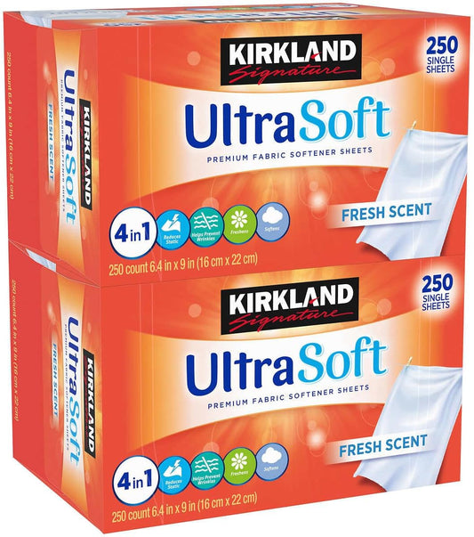 Kirkland Signature Fabric Softener Sheets, 500 Count (2 x 250 Sheets)