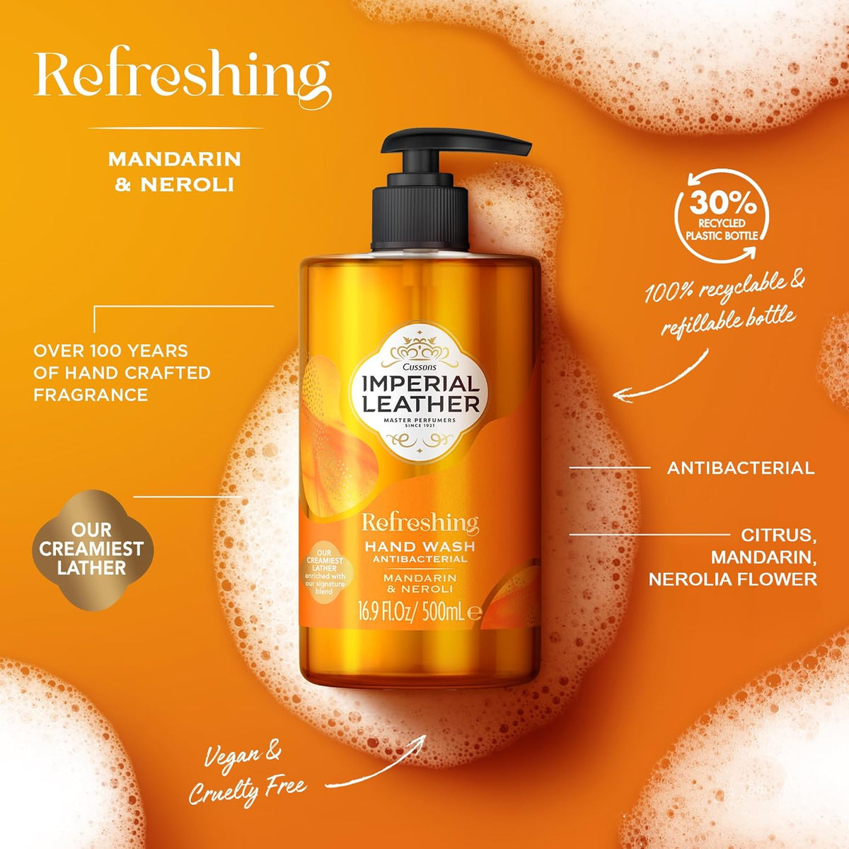 IMPERIAL LEATHER HAND WASH ANTIBACTERIAL REFRESHING MANDARIN AND NEROLI 500mL image 5