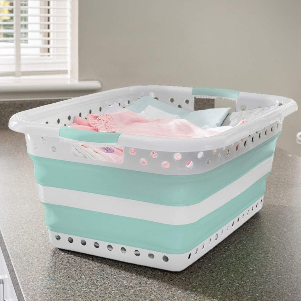 Addis 45L Foldable Rectangular Laundry Basket – White & Aqua Haze image 3