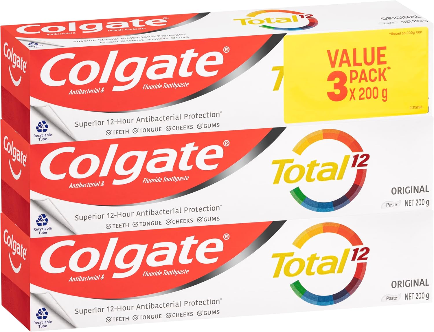 Colgate Total Original Toothpaste Value Pack 3 x 200g