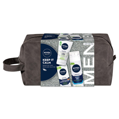 Nivea Men Keep It Calm Sensitive Skincare Set (3 Piece) | Includes: Gentle Face Wash, Shaving Gel & Moisturiser With Spf 15 | With Chamomile & Vitamin E | Bonus Wash Bag | Skincare Routine For Men image 2