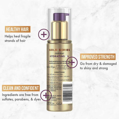 Pantene, Hair Oil Treatment, Sulfate Free, Intense Hydrating, Pro-V Gold Series, For Natural And Curly Textured Hair, 3.2 Fl Oz image 8