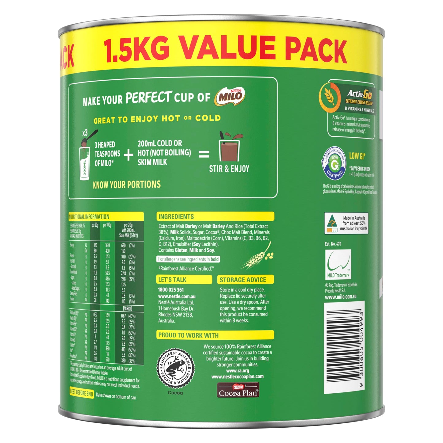 Nestlé Milo Chocolate Malt Powder Drink, 1.5kg image 4
