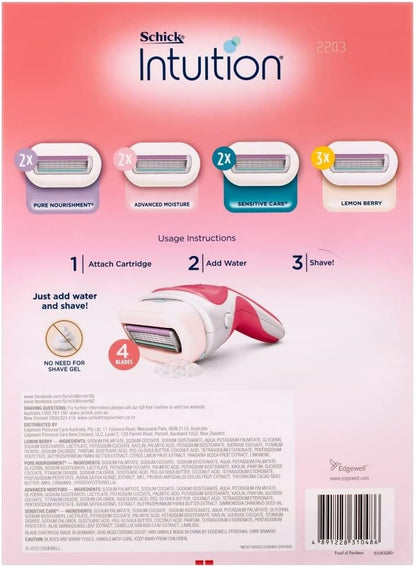Schick Intuition Women's Razor Kit with 9 Refills – Lemon Berry, Pure Nourishment, Sensitive Care, Advanced Moisture image 2