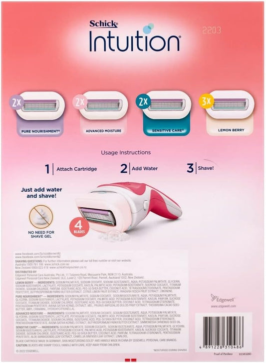 Schick Intuition Women's Razor Kit with 9 Refills – Lemon Berry, Pure Nourishment, Sensitive Care, Advanced Moisture image 2