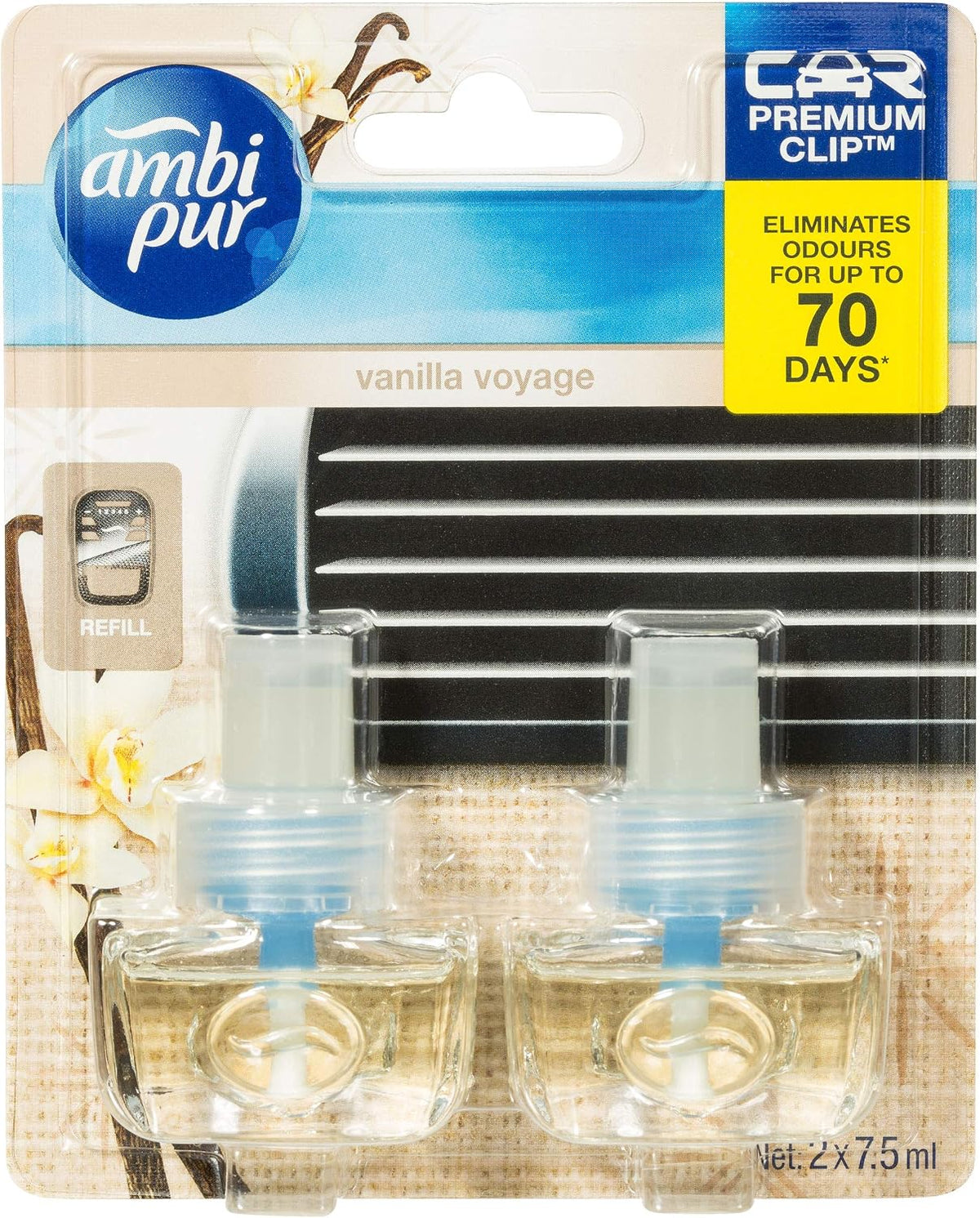 Ambi Pur Vanilla Voyage Car Air Freshener Refill 2 x 7.5ml