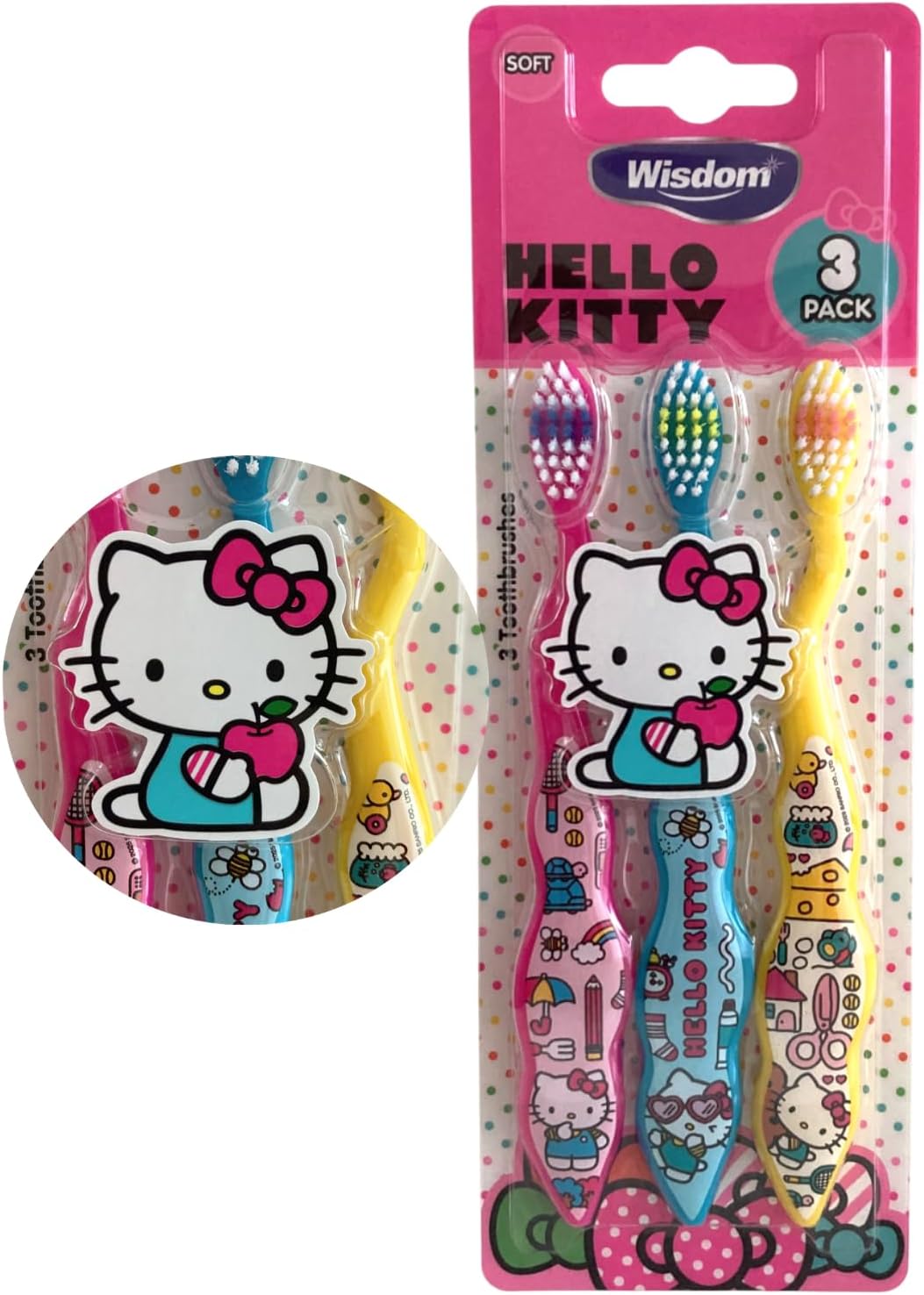 Wisdom Hello Kitty Kids Toothbrush – Soft Bristles, Official Licensed Design, 3 Pack image 4