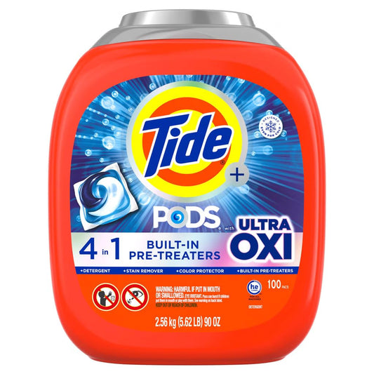 Tide PODS Plus Ultra OXI Laundry Detergent Pacs, 4-in-1, HE Compatible 100 Count