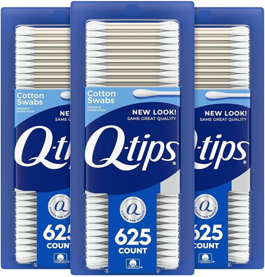 Q-tips Cotton Swabs 3-Pack, 625 Count Each, Paper Sticks