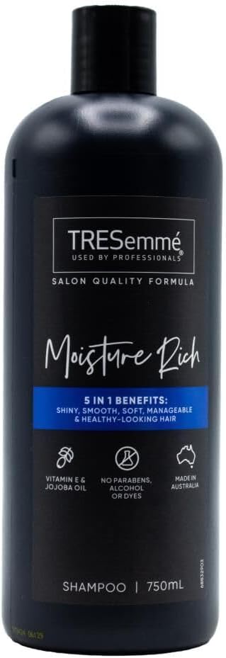 TRESemmé Moisture Rich Shampoo 750mL with Vitamin E & Jojoba Oil for Dry, Damaged Hair
