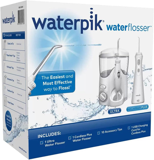 Waterpik Ultra & Cordless Plus Water Flosser Pack with 10 Accessory Tips