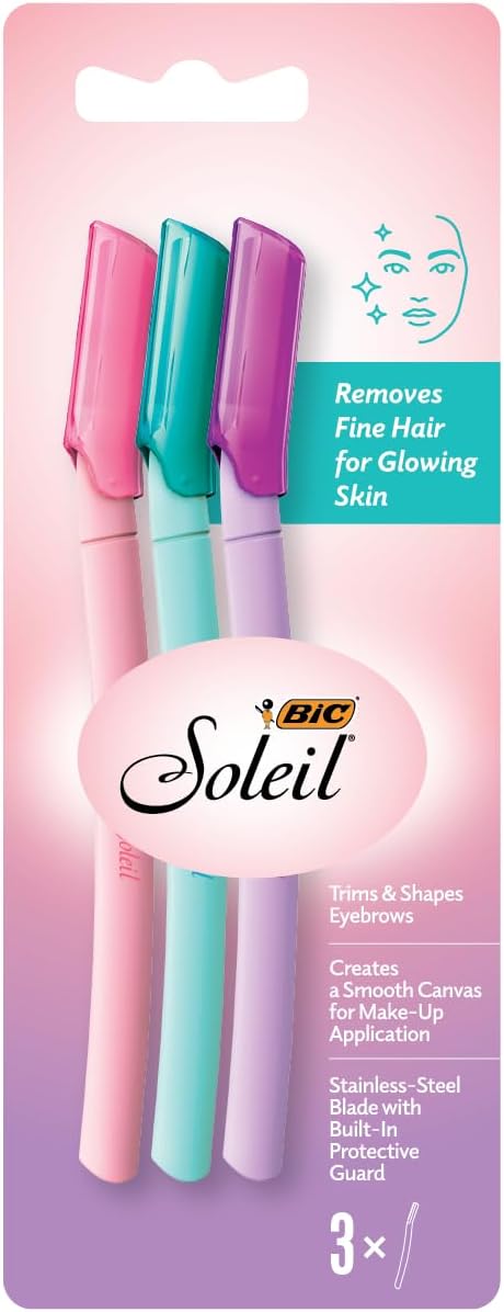 BIC Soleil Glow Dermaplaning Razor – Precision Facial & Eyebrow Shaver, 3 Count