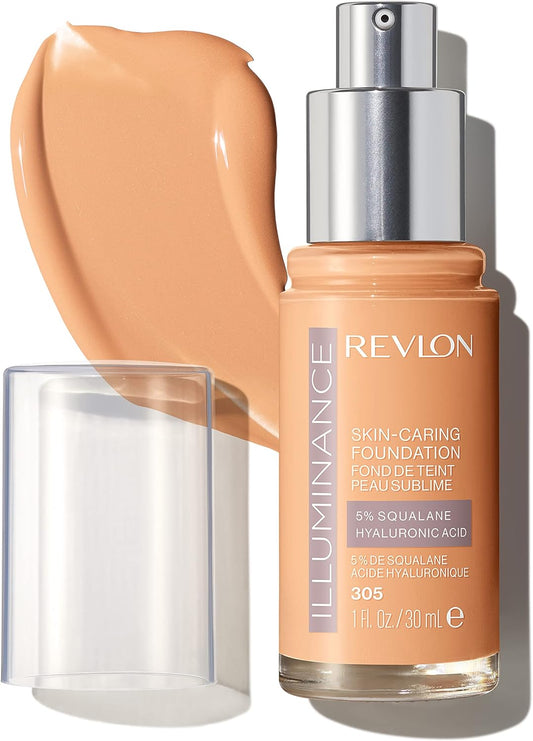 Revlon Illuminance™ Skin-Caring Foundation Medium Sand (305) – Radiant Finish, Medium Buildable Coverage, Hydrating with Hyaluronic Acid & 5% Squalane