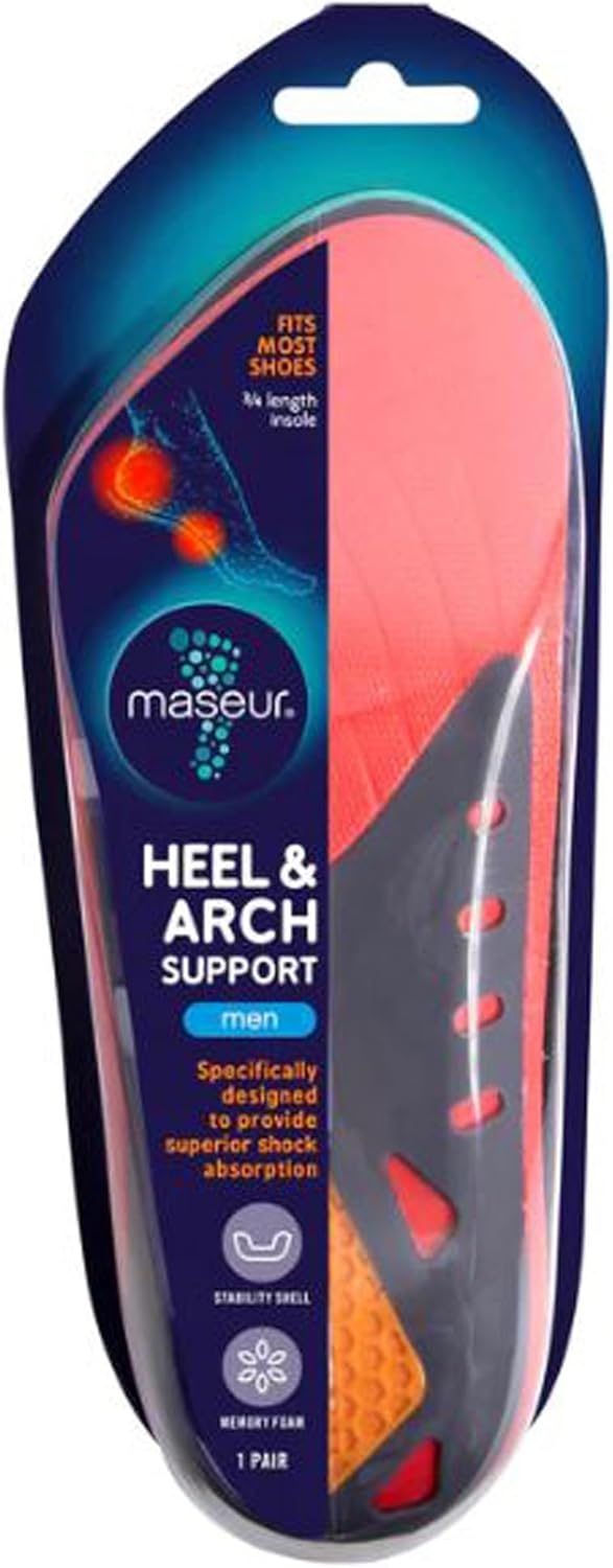 Maseur Footcare Heel & Arch Support Insoles for Men