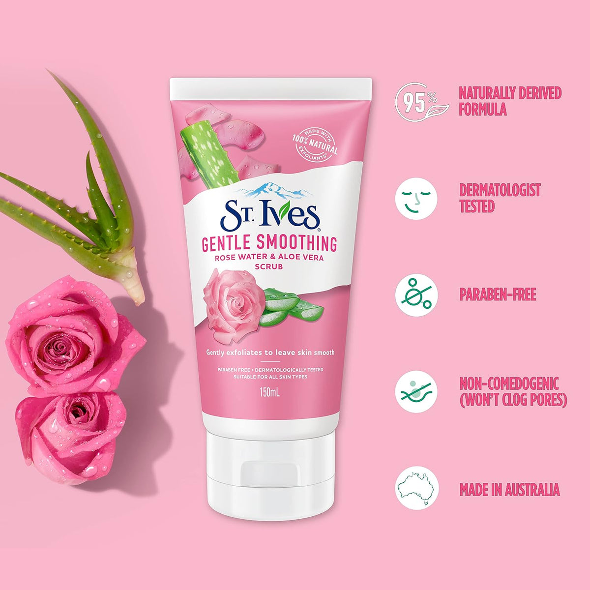 St Ives Gentle Smoothing Face Scrub Rose Water & Aloe Vera 150 mL image 10