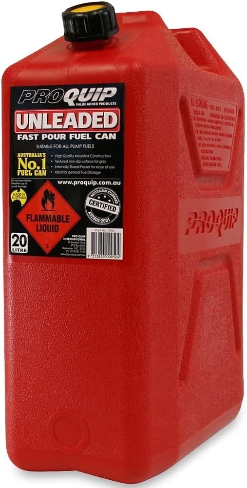 Pro Quip 20L Red Plastic Unleaded Fuel Can with Pourer