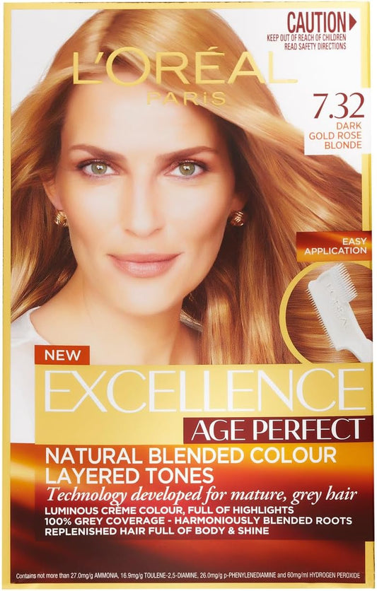 L'Oréal Paris Excellence Age Perfect Permanent Hair Colour - 7.32 Dark Gold Rose Blonde image 2