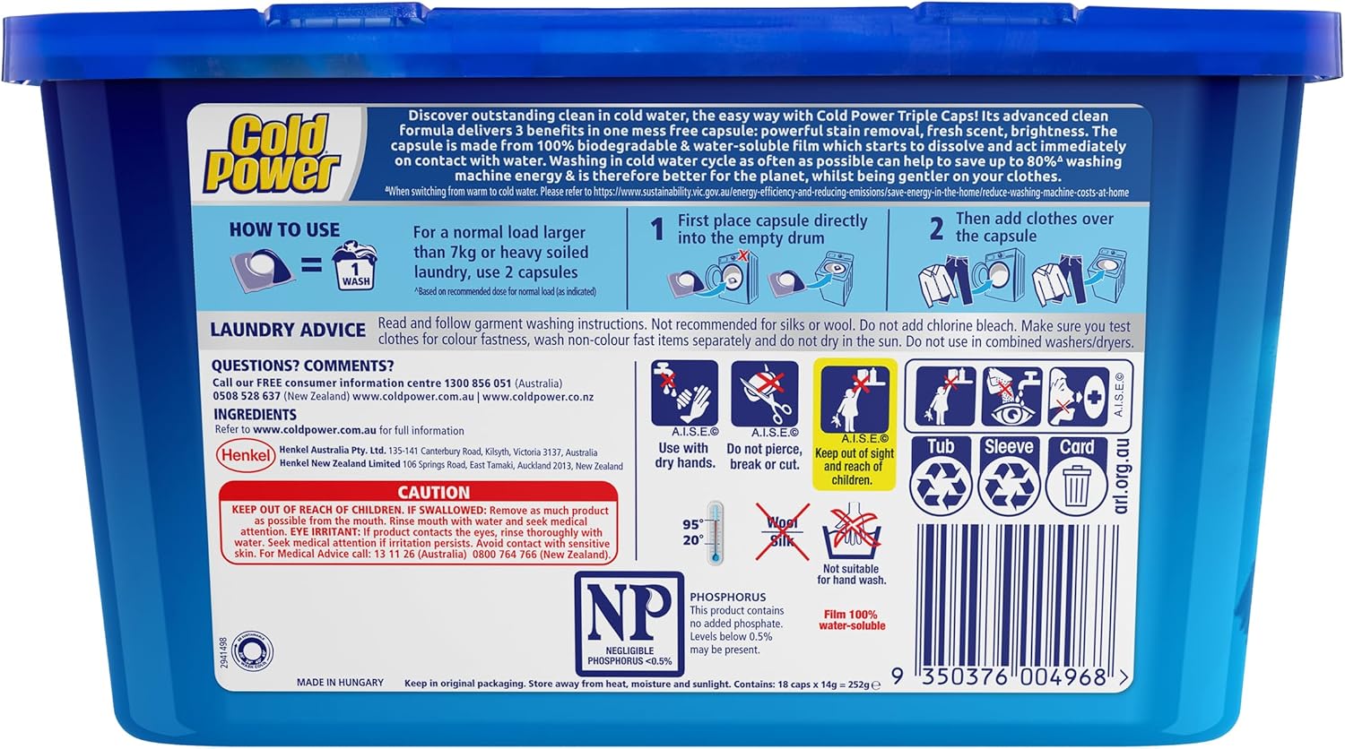 Cold Power 3in1 Triple Capsules Laundry Detergent, 18 Count x 8 image 2