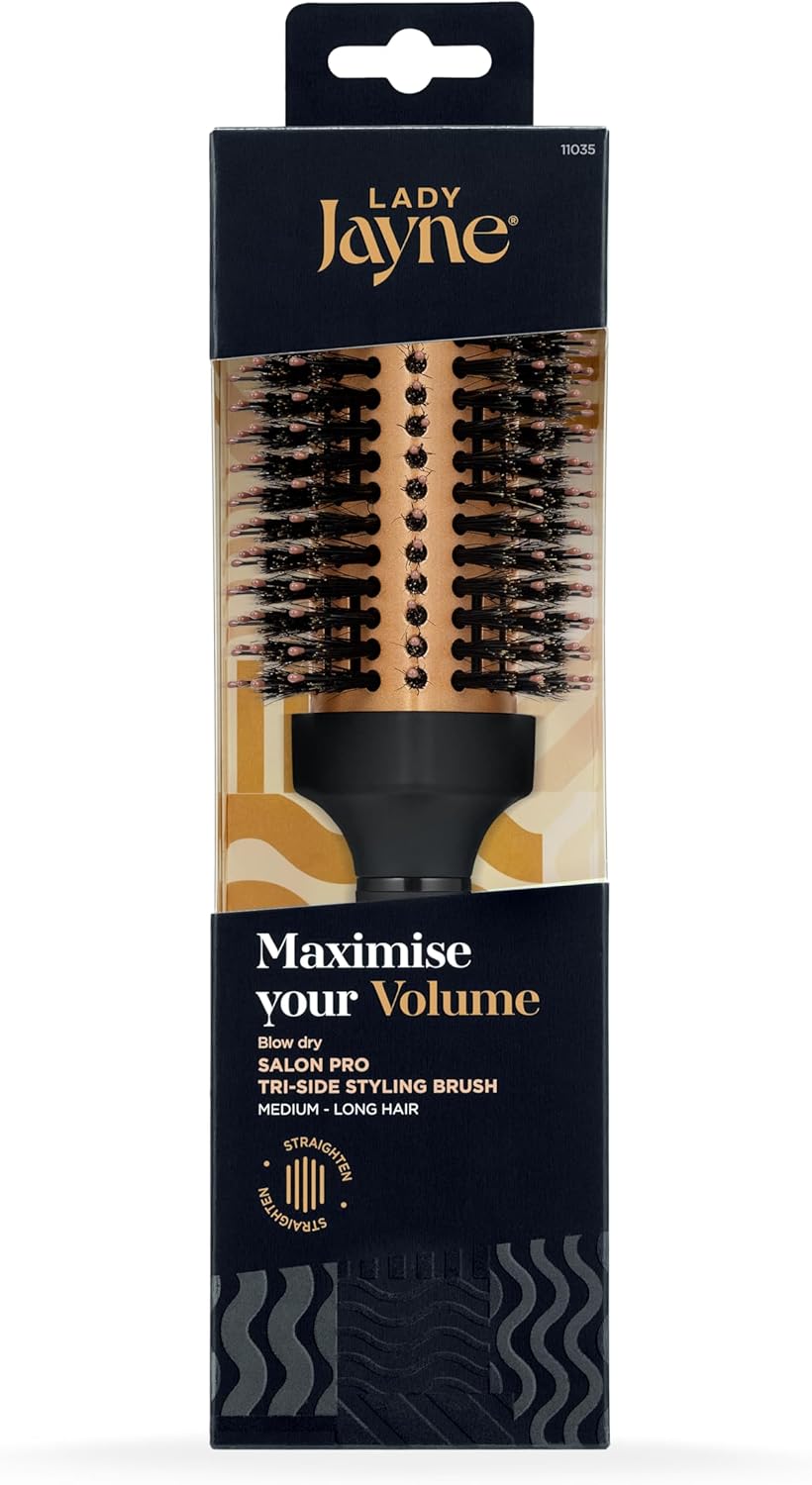 Lady Jayne Salon Pro Angled Vent Brush – Ceramic Copper Barrel with Boar Bristles for Straight, Voluminous Hair
