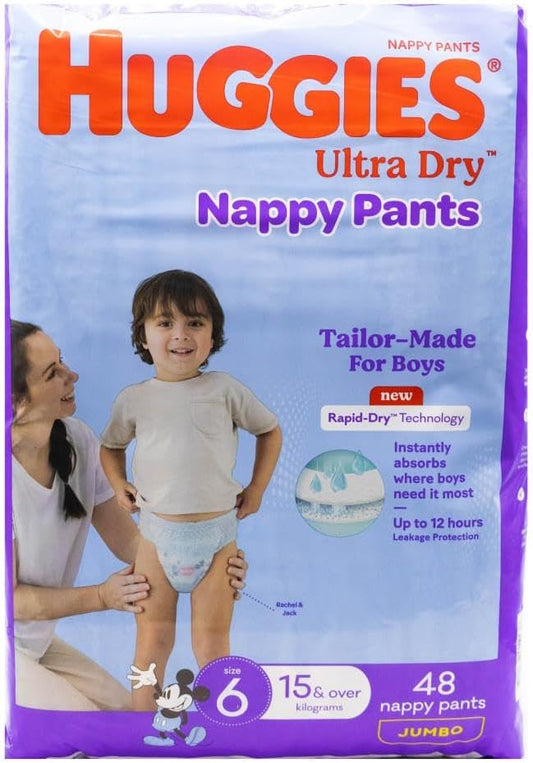 Huggies Ultra Dry Nappy Pants Boys Size 6 (15-20kg) | 48 Pack