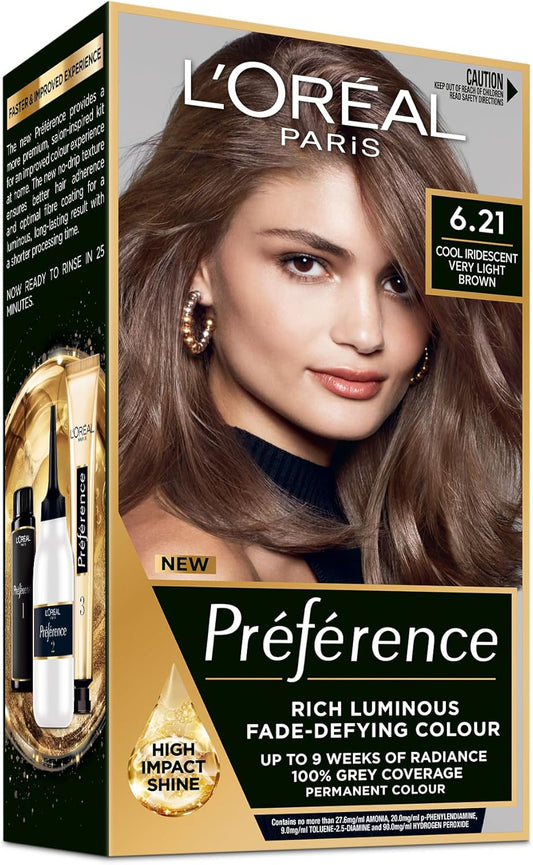L'Oréal Paris Préférence Permanent Hair Colour 6.21 Cool Iridescent Very Light Brown
