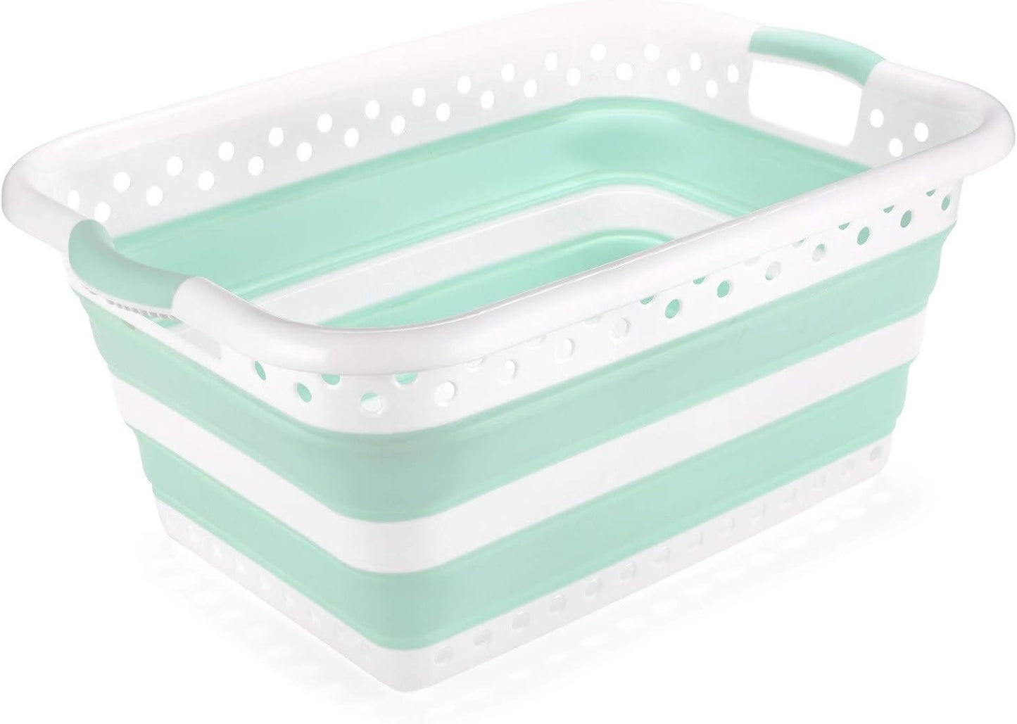 Addis 45L Foldable Rectangular Laundry Basket – White & Aqua Haze