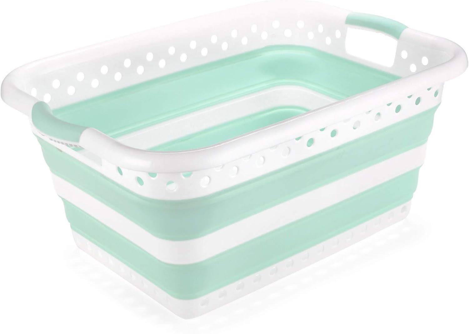 Addis 45L Foldable Rectangular Laundry Basket – White & Aqua Haze