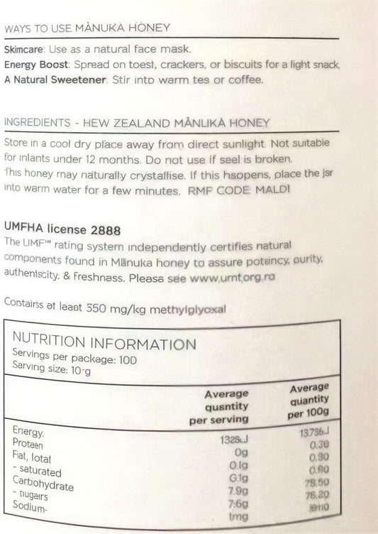 Puriti New Zealand Manuka Honey UMF 12+ MGO 350+, 1kg image 2