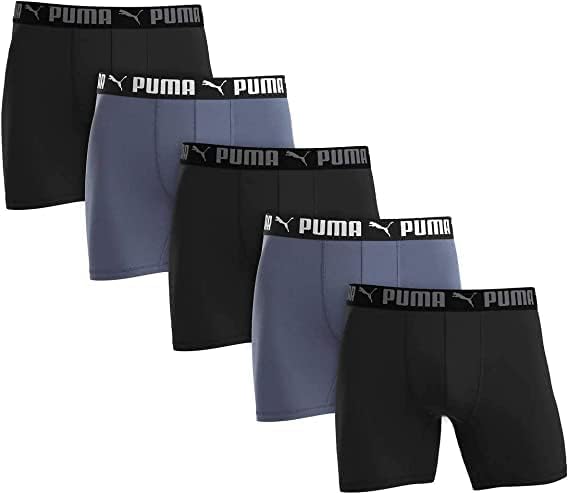 PUMA Men's Performance Sport Luxe Boxer Briefs 5-Pack – Black/Grey