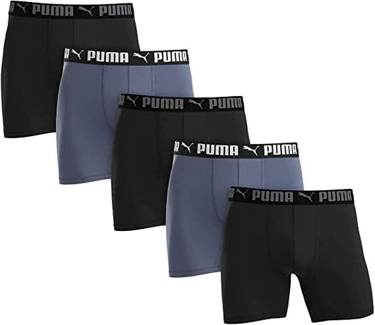PUMA Men's Performance Sport Luxe Boxer Briefs 5-Pack – Black/Grey