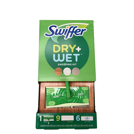 Swiffer Dry + Wet Sweeping Kit with 9 Heavy Duty Dry Cloths & 6 Wet Cloths