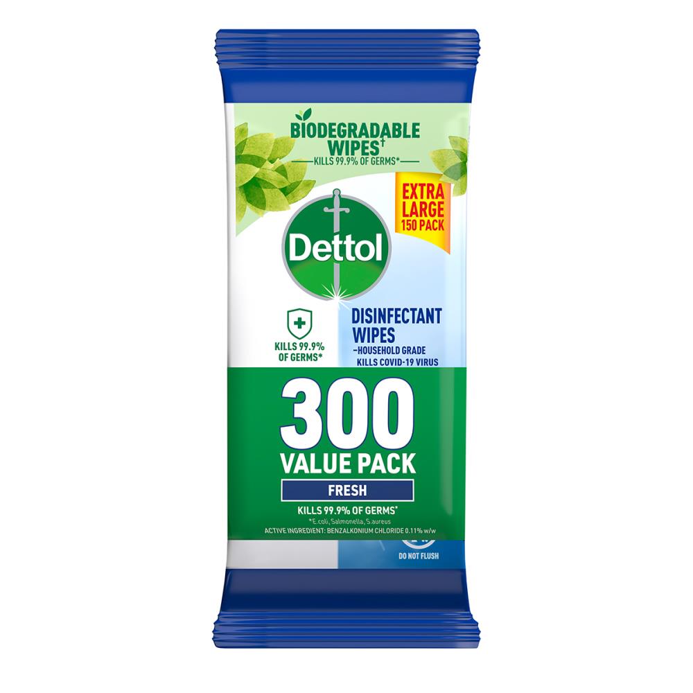 Dettol Disinfectant Wipes Fresh 300 Pack (2 x 150 Wipes) image 3