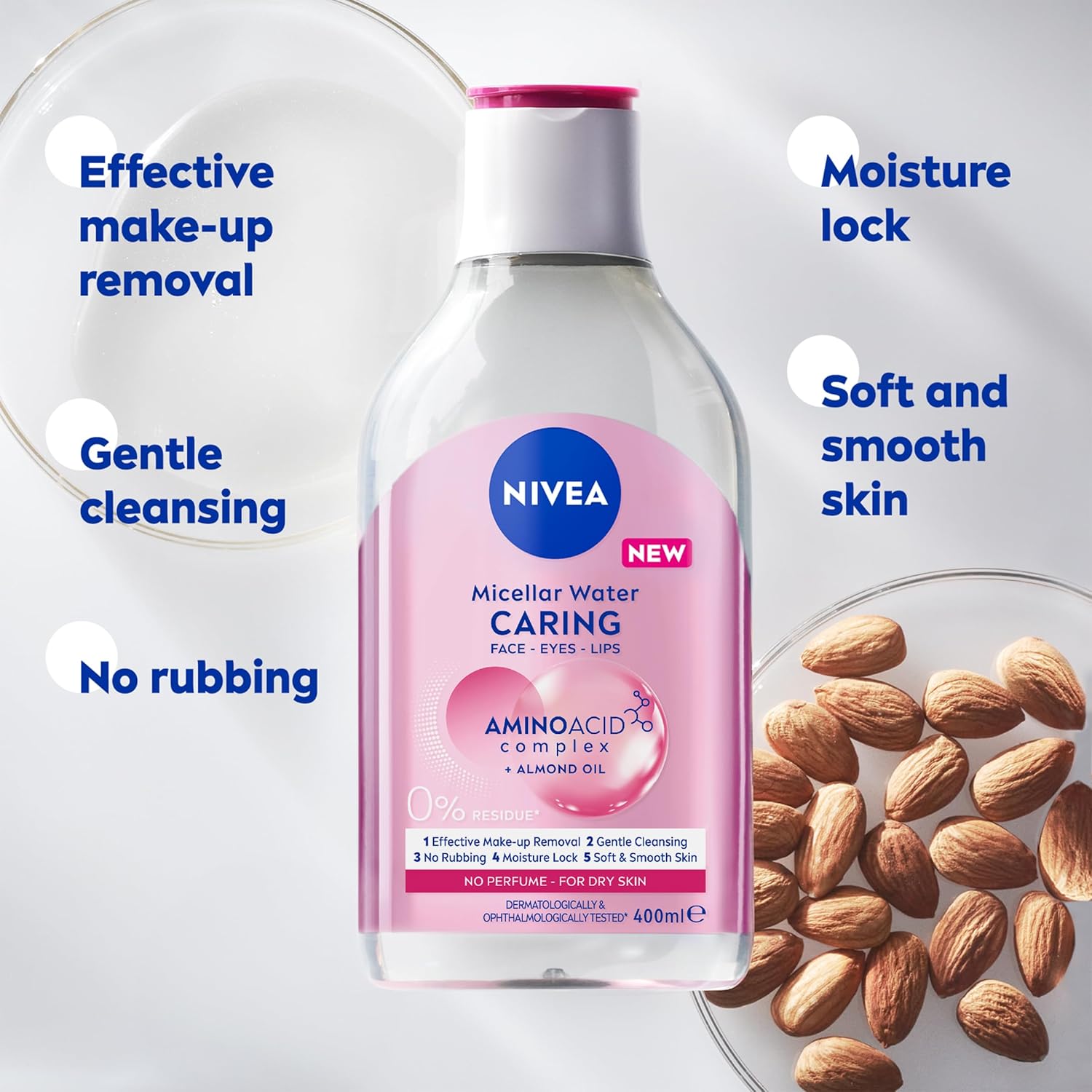 NIVEA Micellar Water Caring 400ml | Gentle Face Cleanser & Makeup Remover for Dry & Sensitive Skin image 7
