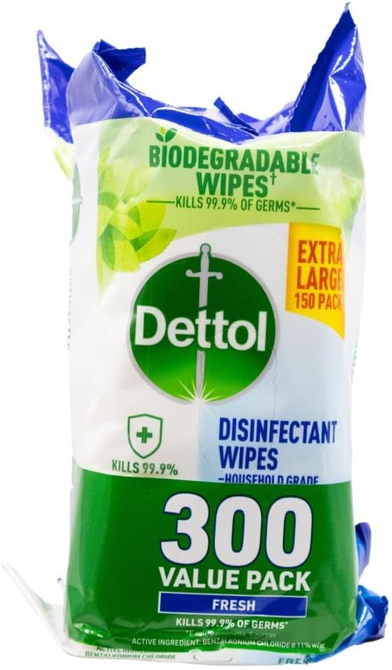 Dettol Disinfectant Wipes Fresh 300 Pack (2 x 150 Wipes)