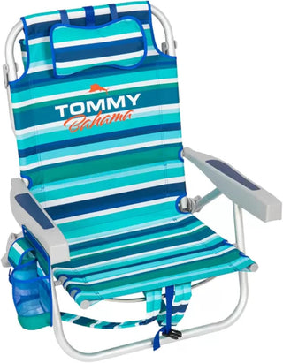 Tommy Bahama 5-Position Backpack Beach Chair with Cooler – Green/Blue/White Stripes