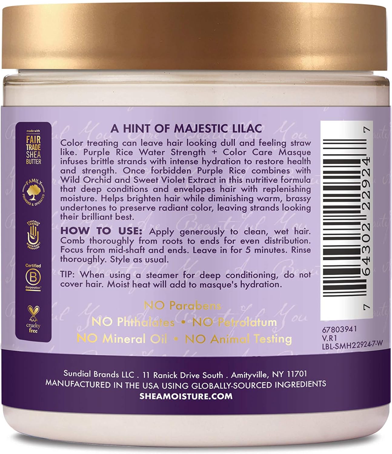SheaMoisture Purple Rice Water Strength + Color Care Masque 227g image 2